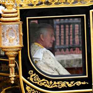 King Charles III Arrives at Westminster Abbey for Coronation Carriage