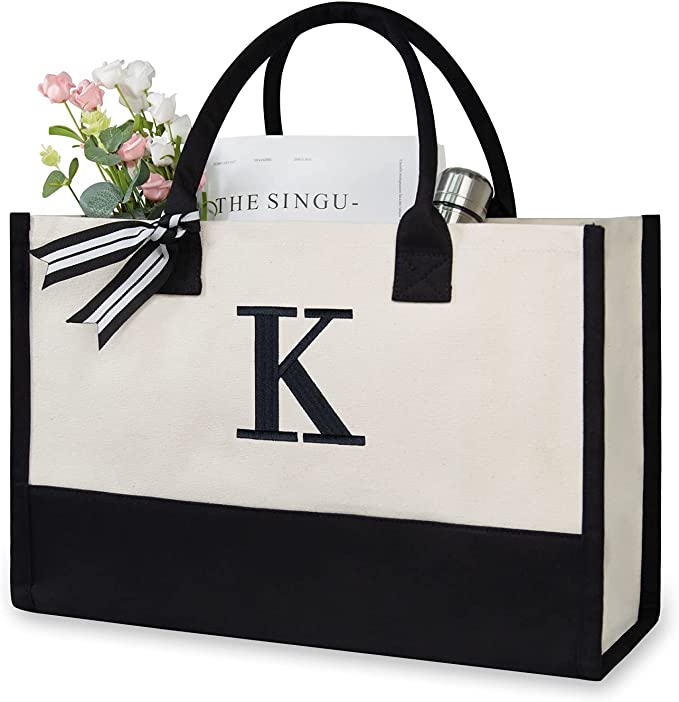 OPDesign Personalized Initial Canvas Beach Bag