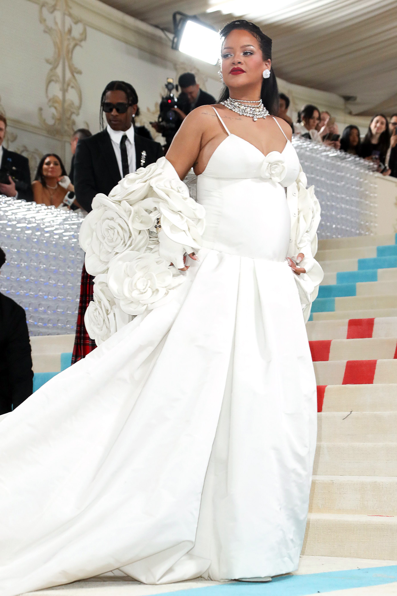 Pregnant Rihanna Blossoms in Rose-Covered Gown as She and ASAP Rocky Close Out 2023 Met Gala Red Carpet 649