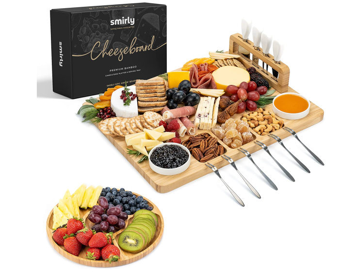 SMIRLY Bamboo Cheese Board and Knife Set