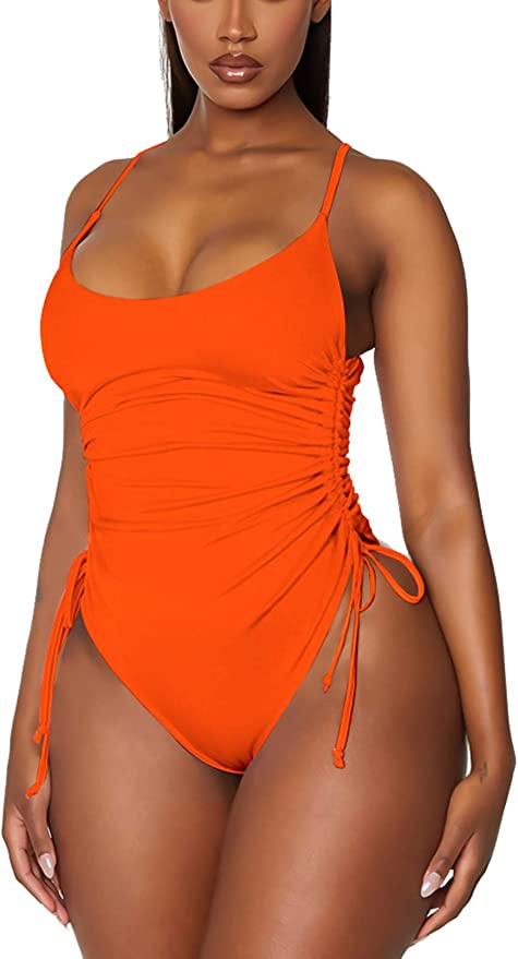 Viottiset Women's Ruched High Cut One Piece Swimsuit