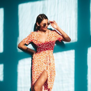 Woman-Posing-In-Sundress-Stock-Photo