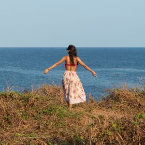 Woman-Wearing-Boho-Maxi-Skirt-Stock-Photo