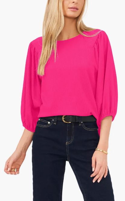 Vince Camuto Crinkled Puff Three Quarter Sleeve Top