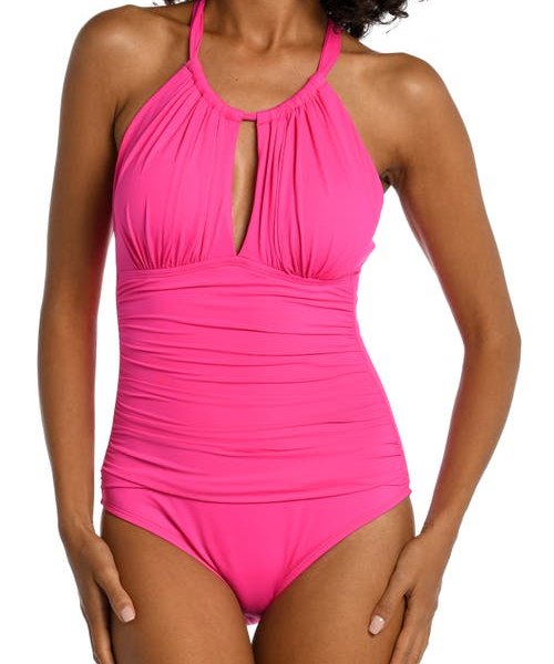 La Blanca Island Goddess High Neck One-Piece Swimsuit in Pop Pink at Nordstrom, Size 14