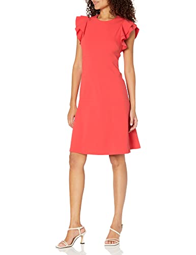 Tommy Hilfiger Women's Short Sleeve Knee-Length Fit and Flare Scuba Crepe, Guava