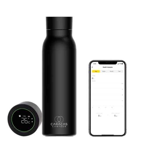 Early Amazon Prime Deals 10 Caracas Canteen Modern SMART Sports Water Bottle, Stainless steel, BPA free flask, app tracks intake, alarm reminder to hydrate, Temperature, Leak proof. 600ml/20 oz (Midnight Black)