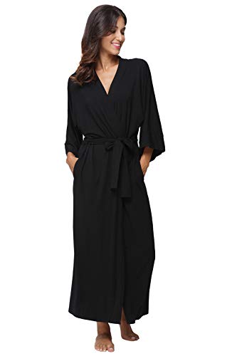 Women's Soft Robes Long Bath Robes Kimonos Sleepwear Dressing Gown,Black