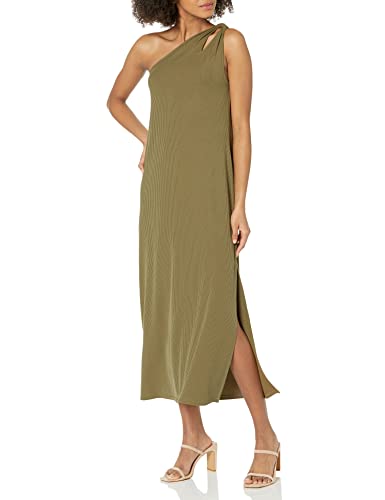 The Drop Women's Mickey Loose-fit One-Shoulder Cutout Rib Knit Maxi Dress, Capers Olive, XL