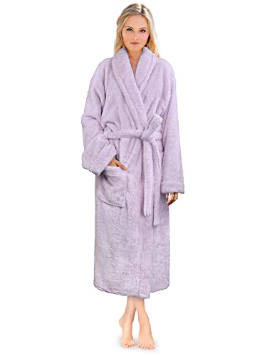 PAVILIA Premium Womens Plush Soft Robe Fluffy, Warm, Fleece Sherpa Shaggy Bathrobe (S/M, Lavender)