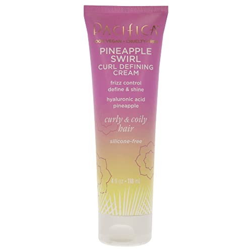 Pacifica Beauty, Pineapple Curls Curl Defining Cream, For Curly, Coily and Textured Hair Types, Fresh Pineapple Scent, With Hyaluronic Acid + Coconut Oil, Silicone Free, 100% Vegan and Cruelty Free