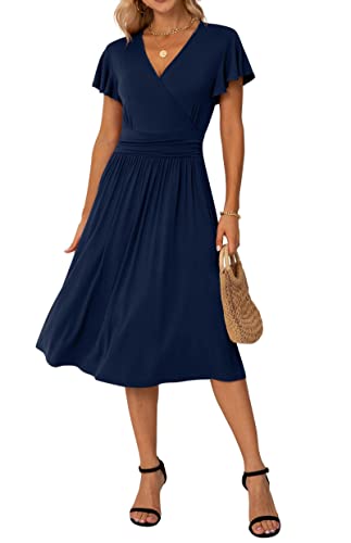 GRECERELLE Women Dresses, Short Sleeve Casual Summer Dress, V-Neck Party Dress(X-Large, Navy Blue)