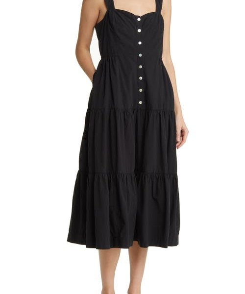Madewell Suzette Seamed Bodice Tiered Cotton Sundress in True Black at Nordstrom, Size 2