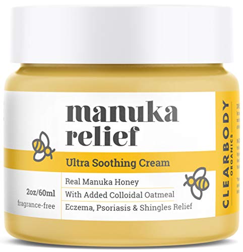 Manuka Cream for Eczema Psoriasis Shingles Prone, Dry Skin- Colloidal Oatmeal & Manuka Honey- Clean, Soothing Ointment for Kids, Adults, Baby- Plant Based Formula, Eczema Cream