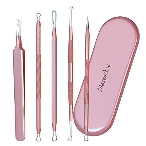 MelodySusie Blackhead Remover Pimple Popper Tool Kit Professional Blackhead Extractor Tool for Nose Face, Stainless Comedone Extractor, Blemish Whitehead Popping Tool with Portable Metal Case