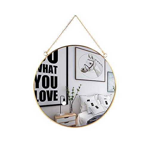 LONGWIN Hanging Wall Circle Mirror Decor Gold Geometric Mirror with Chain for Bathroom Bedroom Living Room 11.8