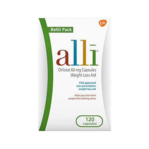 Alli Weight Loss Diet Pills, Orlistat 60mg Capsules, Non-Prescription Weight Loss Aid, 120 Count Refill
