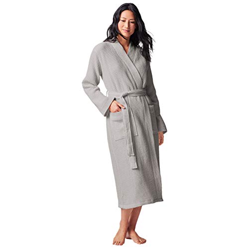Coyuchi Unisex Waffle Patterned Organic Cotton Robe - Fast Drying Weave - Classic Spa Style Robe - GOTS Certified