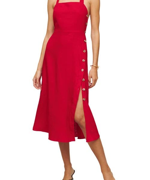 Reformation Mar Linen Midi Dress in Cherry at Nordstrom, Size 0