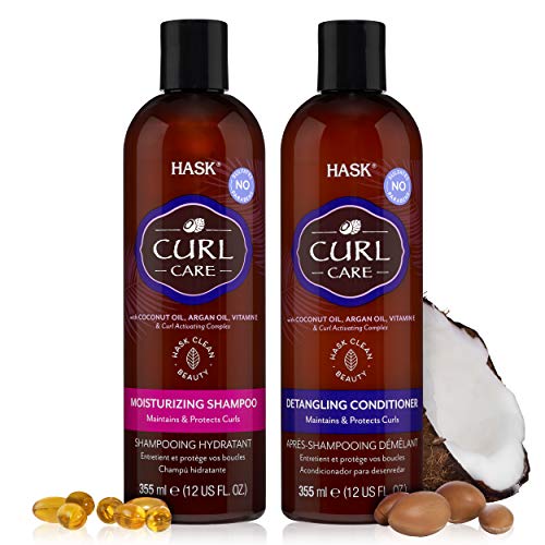 HASK CURL CARE Shampoo + Conditioner Set Coconut and Argan Oil, for Curly Hair Types, Vegan, Color Safe, Gluten-Free, Sulfate-Free, Paraben-Free, Cruelty-Free - 1 Shampoo and 1 Conditioner