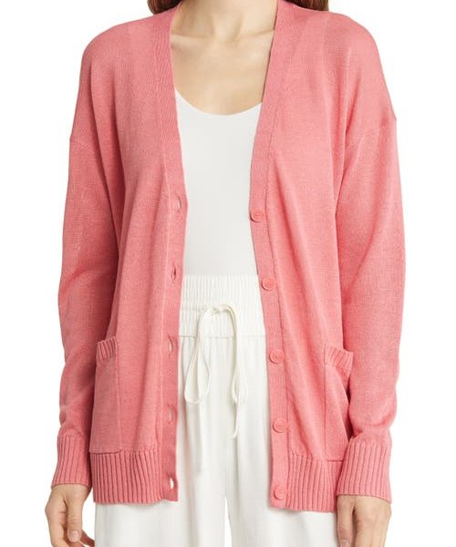 Nordstrom Linen Blend Cardigan in Coral Rose Tea at Nordstrom, Size X-Small
