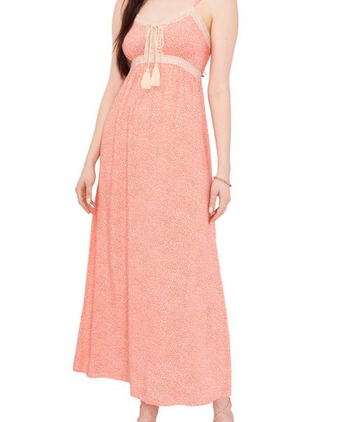 1.STATE Crochet Tassel Trim Sleeveless Maxi Dress in Pink Crackle at Nordstrom, Size Small
