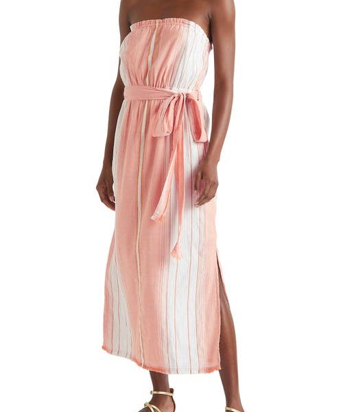 Splendid Leslie Tie Waist Midi Dress in Pomello Stripe at Nordstrom, Size X-Large