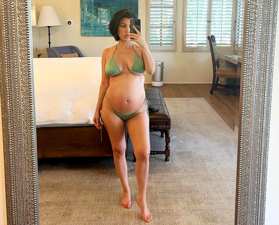 Pregnant Kourtney Kardashian Shows Off Bare Baby Bump in Green Bikini: 'Sweet Summer'