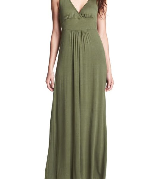 Loveappella V-Neck Jersey Maxi Dress in Olive at Nordstrom, Size X-Small
