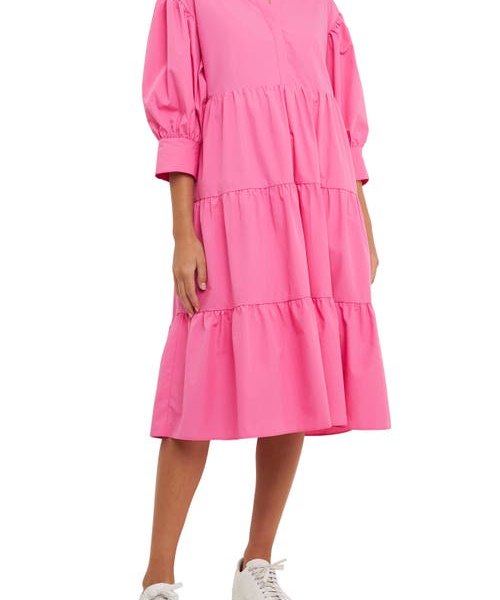 English Factory Puff Sleeve A-Line Shirtdress in Pink at Nordstrom, Size Medium