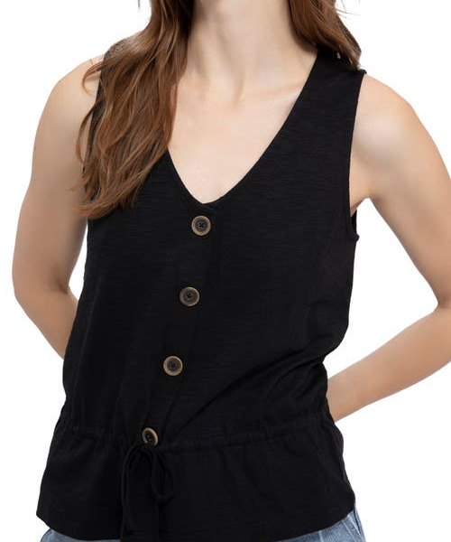 Sanctuary Heartstrings Button Tank in Black, Size X-Large at Nordstrom