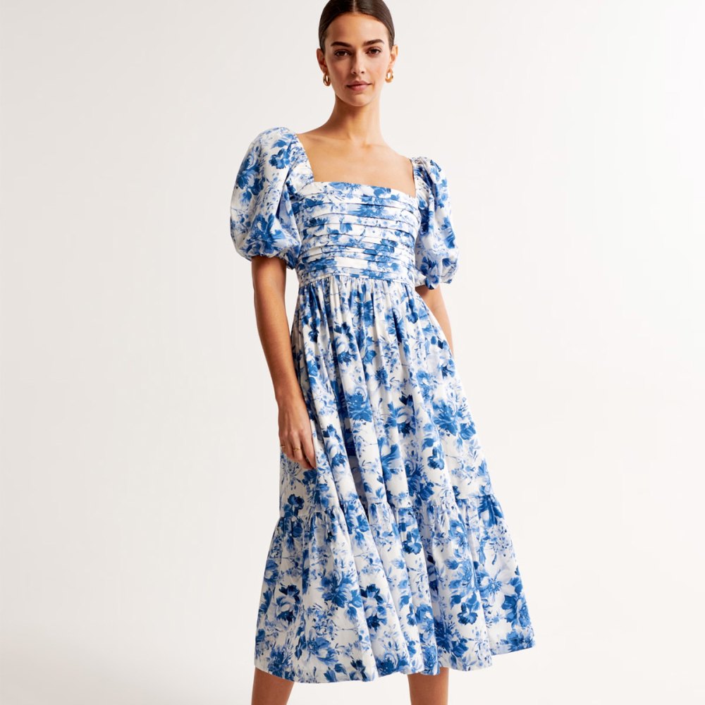 Emerson Poplin Puff Sleeve Midi Dress Abercrombie