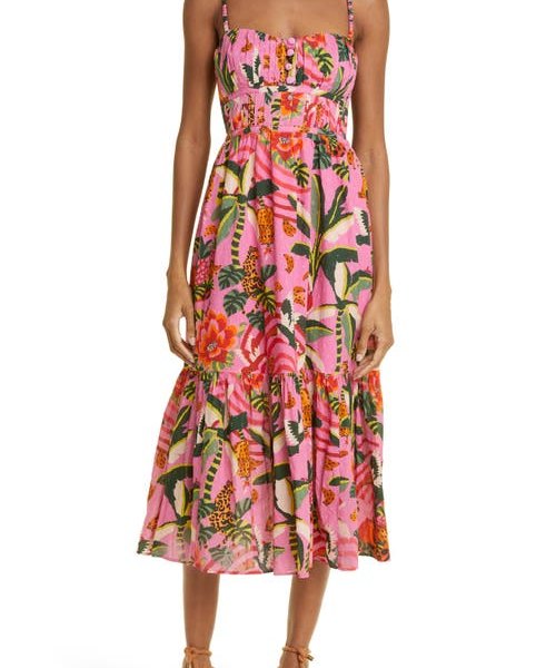 FARM Rio Leopard Forest Cotton Sundress in Leopard Forest Pink at Nordstrom, Size Medium