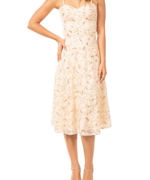 Dress up the Population Carlita Sequin Midi Dress in Cream Multi, size M, at Nordstrom
