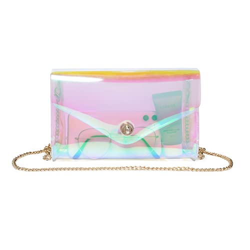 Vorspack Transparent Jelly Purse for Women Shiny Clear Purse Crossbody Bag Shoulder Bag Handbag Fashion Clutch Purse Evening Bag Cute for Prom Party Club Dating - Holographic