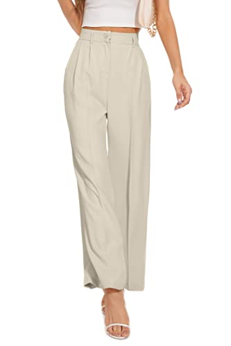 FUNYYZO Women's 2022 Fall Wide Leg Pants High Elastic Waisted in The Back Business Work Trousers Long Straight Suit Pants Off White