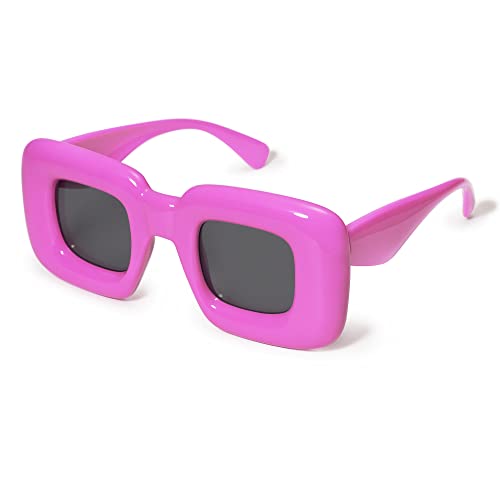 VANLINKER Cute Square Inflated Sunglasses for Women Men Trendy Chunky Glasses Retro Thick Frame Funny Mask Shades VL9733 Hot Pink