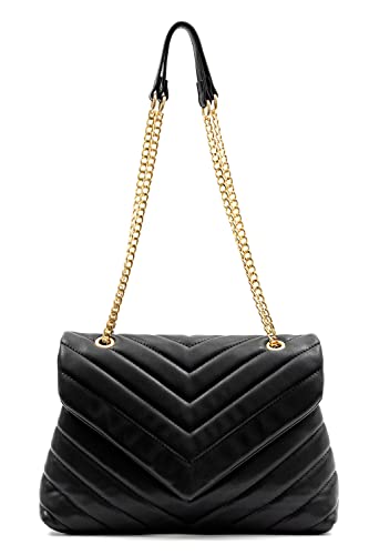 PRETTYGARDEN Women’s Fashion Crossbody Bags Lightweight Adjustable Chain Strap Quilted Designer Handbags Shoulder Bag (Black)
