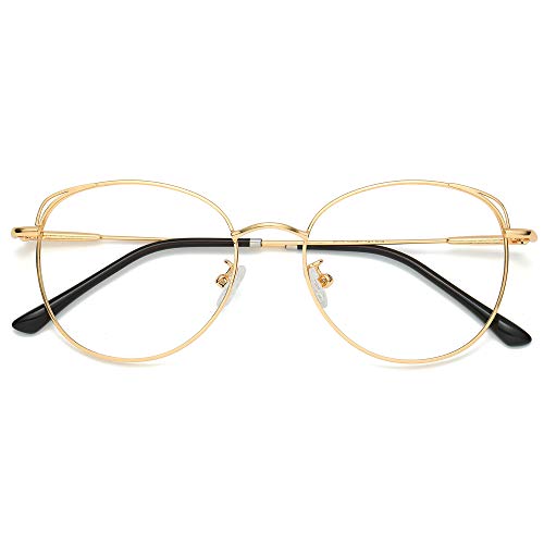 SOJOS Cat Eye Blue Light Blocking Glasses Hipster Metal Frame Women Eyeglasses She Young with Gold Frame/Anti-Blue Light Lens