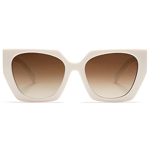 SOJOS Retro Polarized Oversized Sunglasses Womens Big Square Vintage Designer Sunnies SJ2205, Creamy White/Gradient Brown