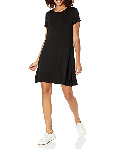Amazon Essentials Women's Short-Sleeve Scoop Neck Swing Dress (Available in Plus Size), Black, Medium