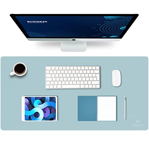 K KNODEL Desk Mat, Mouse and Desk Pad, Waterproof for Desktop, Leather Pad for Keyboard, Mouse, Office and Home (Light Blue, 31.5
