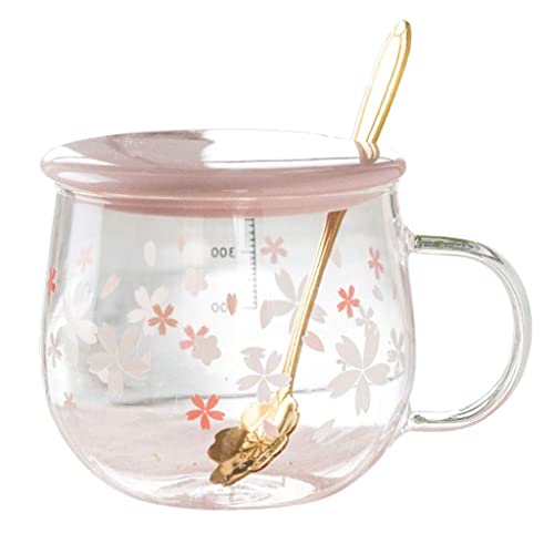 Sakura Cup, Creative Sakura Mug, Cute Heat-resistant , Transparent , Borosilicate Glass Coffee Cup,Gift( Color : Pink A , Size : 400ML )