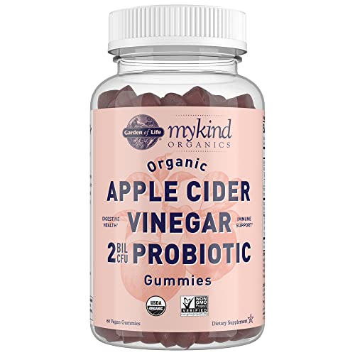 Garden of Life Apple Cider Vinegar Probiotic Gummies mykind Organics - USDA Organic ACV Gummy Vitamins, 2 Billion CFUs, Whole Food Vitamin B12-60 Vegan, Non-GMO Gummies for Digestion & Immunity