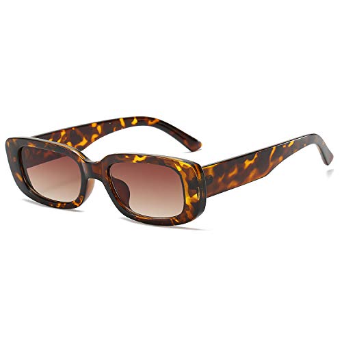 Dollger Rectangle Sunglasses for Women Men Trendy Retro Fashion Sunglasses UV 400 Protection Square leopard Frame