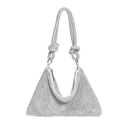 YUWITA Rhinestone Purse for Women Evening Bag Glitter Sparkly Mini Handbags (Silver)