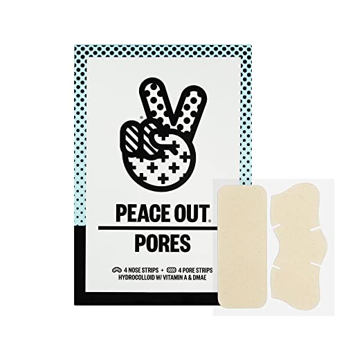 PEACE OUT Skincare Pores. Hydrocolloid Pore-Refining Nose and Face Strips with Vitamin A to Shrink Enlarged Pores and Remove Excess Oil (4 pore and 4 nose strips)