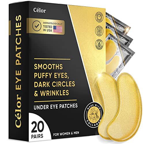 Under Eye Patches (20 Pairs) - Golden Under Eye Mask Amino Acid & Collagen, Under Eye Mask for Face, Dark Circles and Puffiness, Beauty & Personal Care