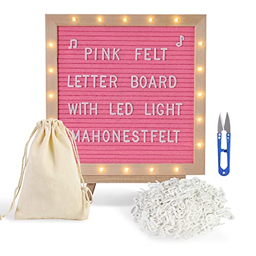 Pink Felt Letter Board with Stand, Built-in LED Lights With Tripod Stand and Wall Mount Hanger for Party Home Decor(10 x 10) - Menu Board, Wood Frame, 340 Letters for Custom Sign Messages, Party Planning (Pink)