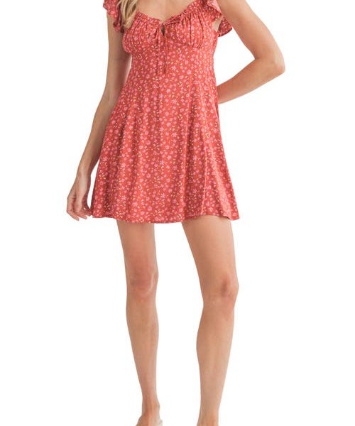 All in Favor Floral Flutter Sleeve Minidress in Brick Floral at Nordstrom, Size X-Small